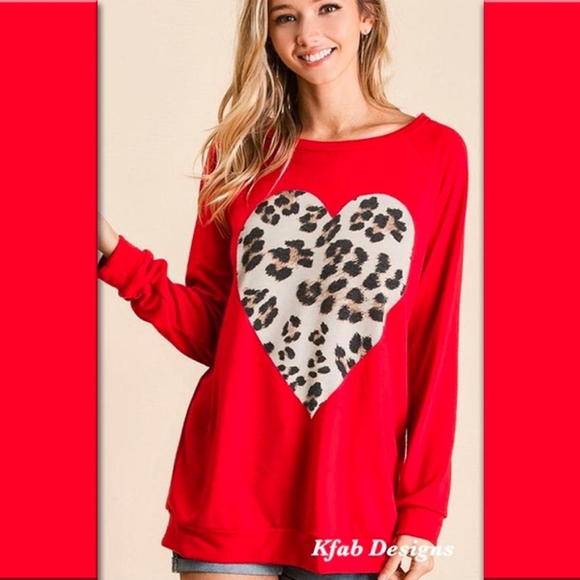 Soft French Terry LEOPARD HEART Pullover Top - Picture 2 of 6